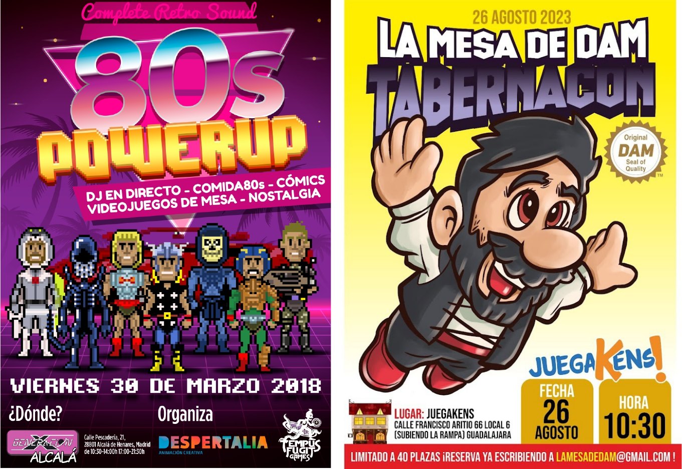 Carteles de eventos 80s POWERUP y Tabernacon