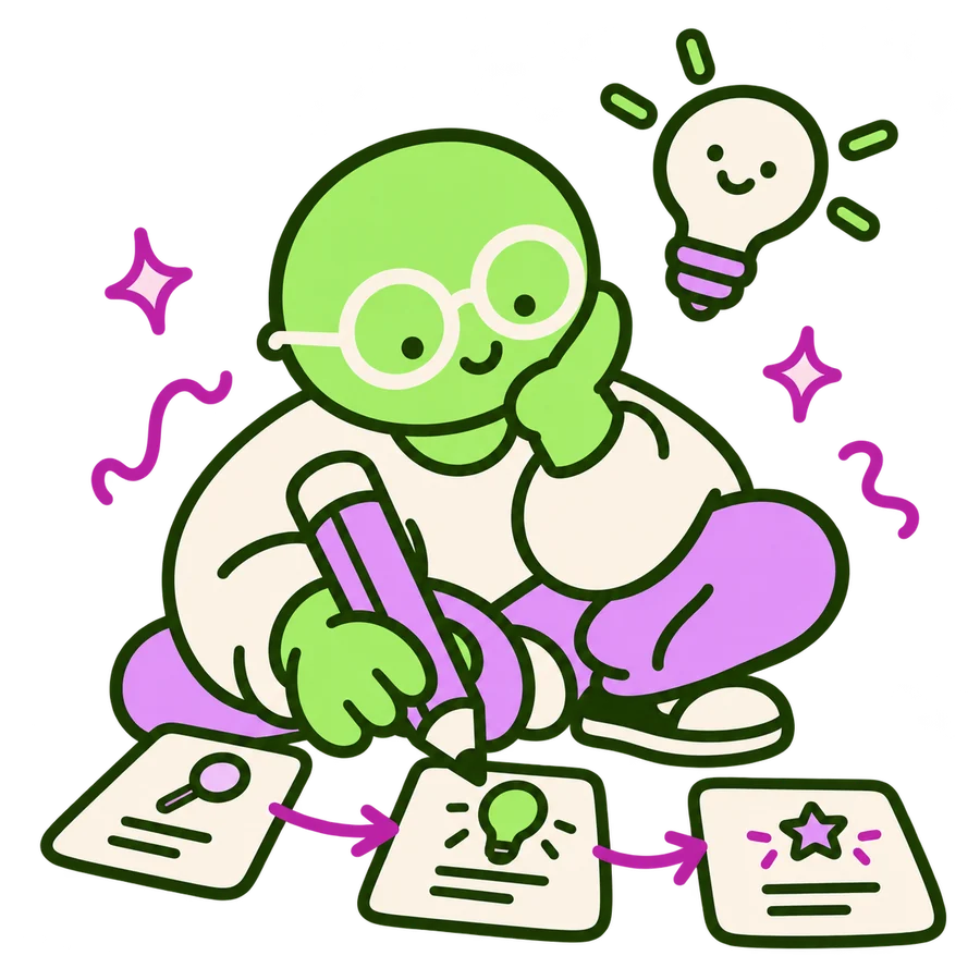 Ilustración: Personaje bocetando ideas y estrategia creativa