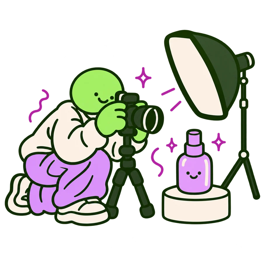 Ilustración: Personaje haciendo fotografía de producto