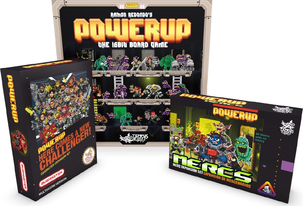 Cajas del juego de mesa POWERUP y sus expansiones